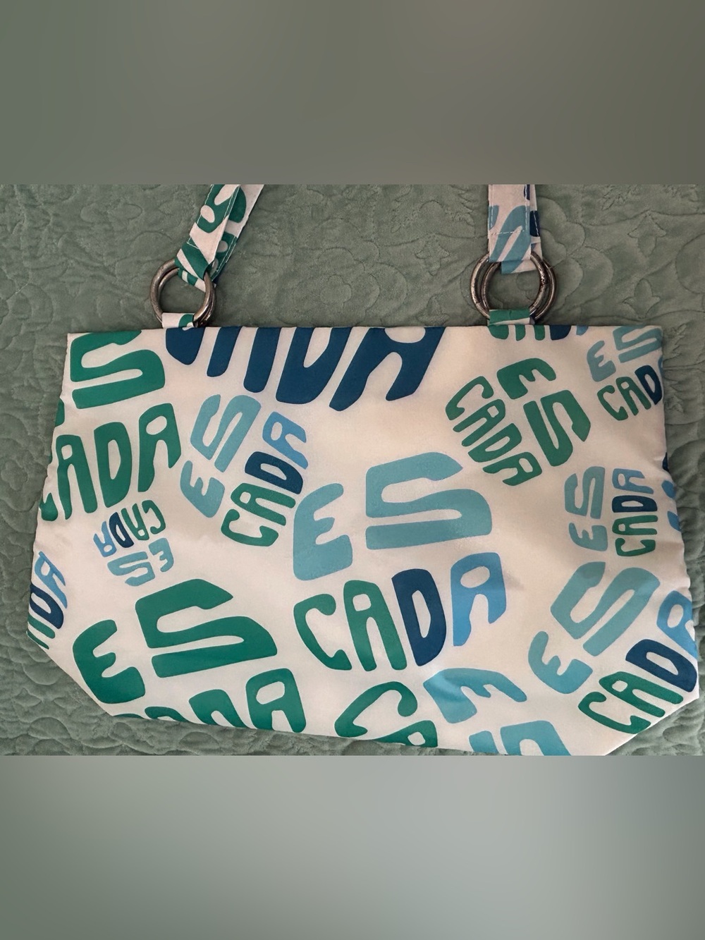 Escada Tote Bag with Teal & Blue Typographic Logo Lettering - Picture 5 of 6